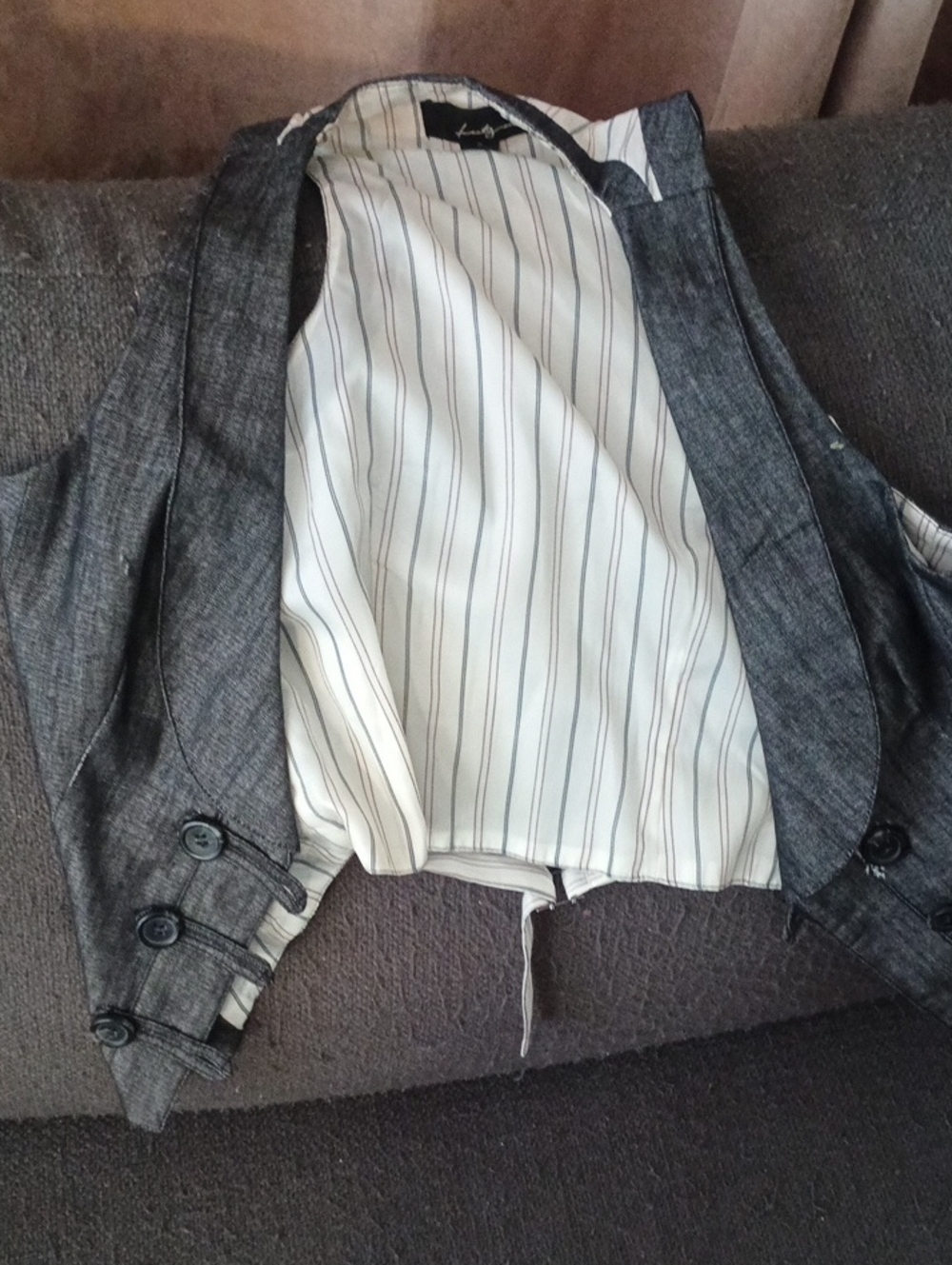 Forever 21 Gray Women's Tailored Vest with Striped Cream Lining